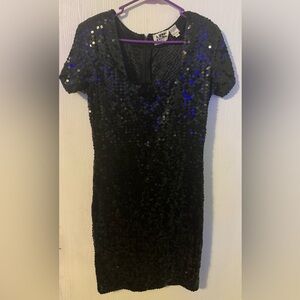 Low Cut Sequined Black Cocktail Dress